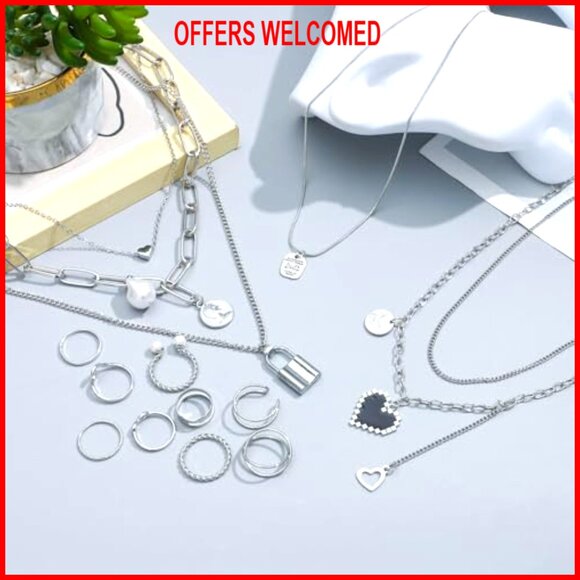 100 Piece Silver Gold Plated Jewelry Set Necklace Bracelet Ring Earrings - Picture 5 of 8